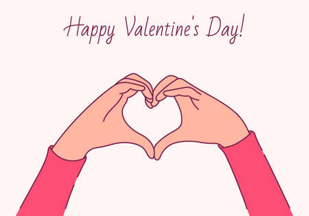 Happy Valentines day, love concept. Female hands in the form of heartのイラスト素材