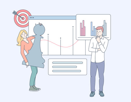 Business analysis, content strategy and management. Digital marketing concept. Social media management, microblog platform, content marketing metaphorsのイラスト素材