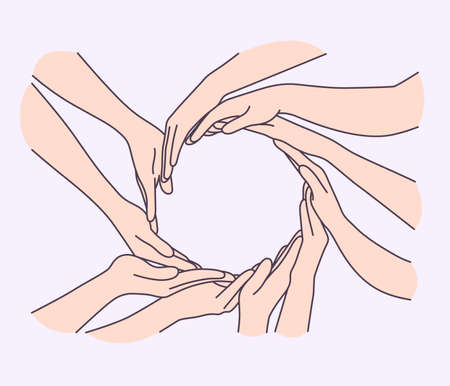 Hands diverse unity togetherness concept. Conceptual symbol of multiracial human hands making a circleのイラスト素材