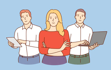 Businesswoman and man team. Successful young confident business people working in a experts teamのイラスト素材