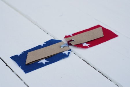 Blue and red label layout for your design.の写真素材