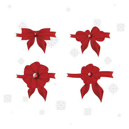 Set of realistic red bows isolated on whiteのイラスト素材