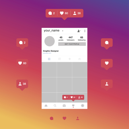 Mobile application and Icon for social network. counter notification, like icons, follower icons,...