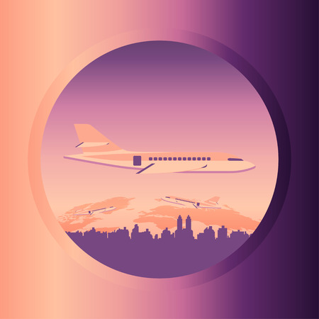 Silhouette of houses and world map on backgroundのイラスト素材
