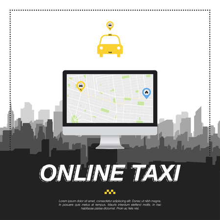 Online Taxi, City map on the screen. Flat vector illustration EPS 10.のイラスト素材