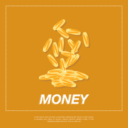 Golden coins on orange background. Flat vector illustration EPS10のイラスト素材
