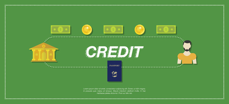 Bank, money and people in the green background. Flat vector illustration EPS10のイラスト素材