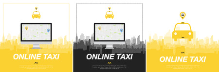 Online Taxi, City map on the screen. Taxi on city background. Flat vector illustration EPS 10.のイラスト素材