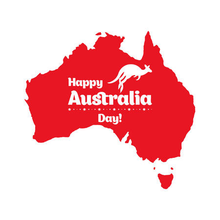 Happy Australia day. Map of Australia with kangaroo. Flat vector illustration.のイラスト素材
