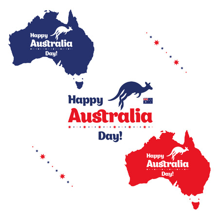 Happy Australia day. Map of Australia with flag and kangaroo. Flat vector illustration.のイラスト素材