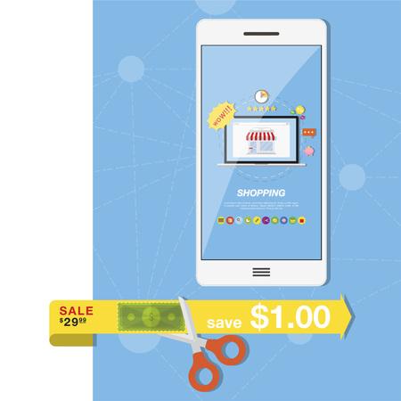 Online store in phone and computer. Vector illustrations on the theme of shopping.のイラスト素材