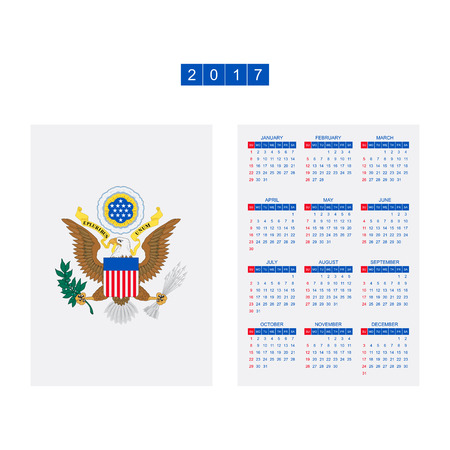 Calendar for 2017 Year. Week starts monday. For residents of the United States of America. Vector template for business graphics.のイラスト素材