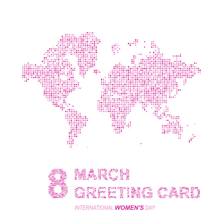 Card International Women's Day on 8 March. Abstract world map in a round and square dots. Flat vector illustration EPS 10のイラスト素材