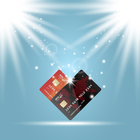 Plastic credit cards. Front side of the card with digital world map. Vector illustration EPS 10のイラスト素材