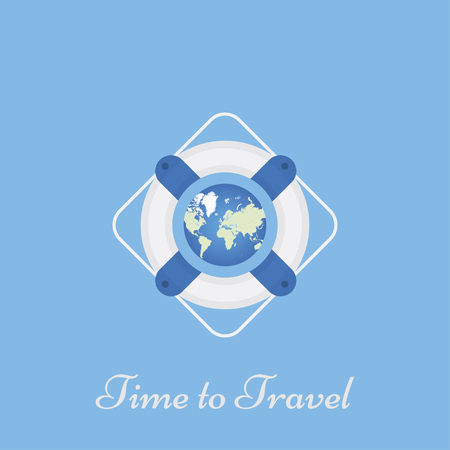 Lifebuoy on the background of the globe. Flat vector illustration EPS 10のイラスト素材