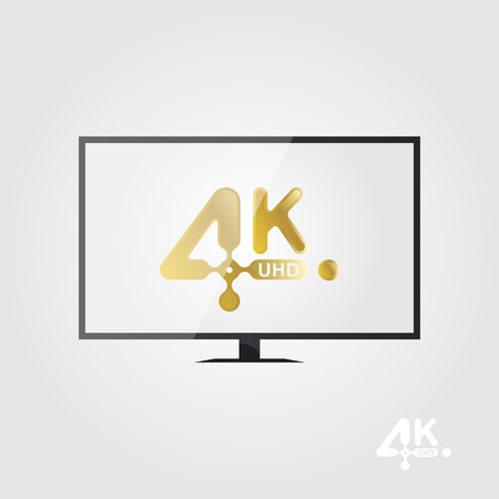 4K Ultra HD golden vector icon on the TV screen. Flat vector illustration EPS10のイラスト素材
