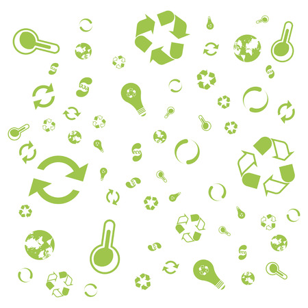 Pattern green icons of ecology. Set of icons on the background.のイラスト素材