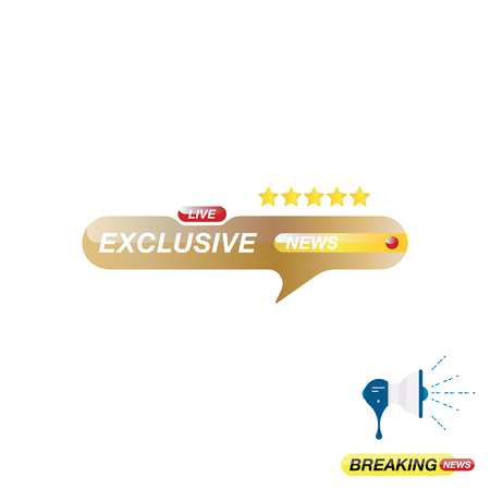 Exclusive news, icon for journalism of news TV channels and a loudspeaker on the background. Flat vector illustration EPS 10のイラスト素材