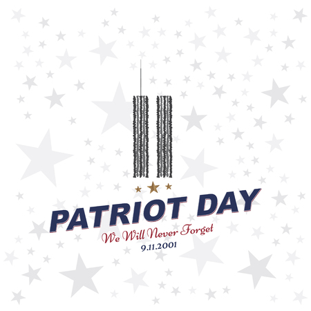 Patriot Day september 11. 2001 We will never forget. Typography with the twins tower on a white background. Vector font combination to the day of memory of the American people. Flat element EPS 10のイラスト素材