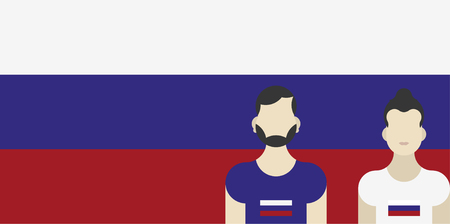 Russian flag with family patriots. Flat vector illustration EPS 10のイラスト素材