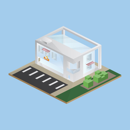 3D Isometric concept front of the store.のイラスト素材