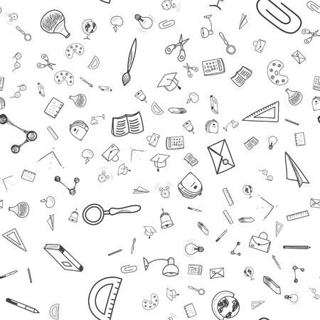 Seamless pattern Back to school. Set of drawing vector elements with a sheet in a box for education. Vector illustration EPS 10.のイラスト素材