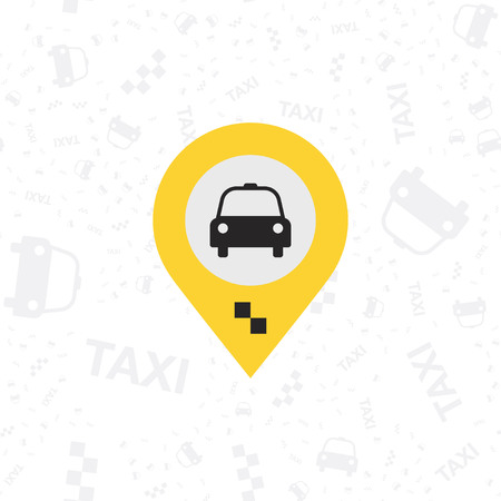 Yellow taxi icon with a geolocation icon on a white background.のイラスト素材