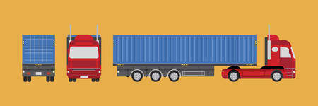 Big truck with container. View the front, rear and side. Flat vector illustrationのイラスト素材