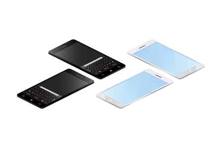 3D isometric concept. Smart phones on a white background. Vector illustration EPS 10.のイラスト素材