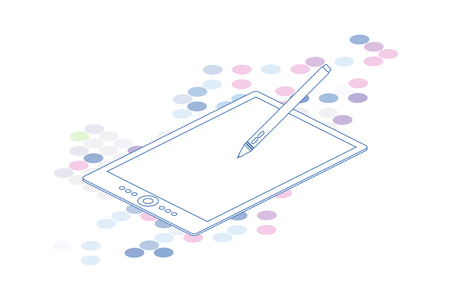 3D Isometric line art graphic tablet on white background. Vector illustration EPS 10.のイラスト素材