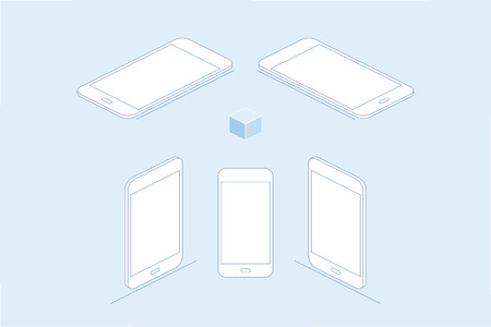 D isometric concept. Line art Smart phones on a white background. Vector illustration EPS 10.のイラスト素材