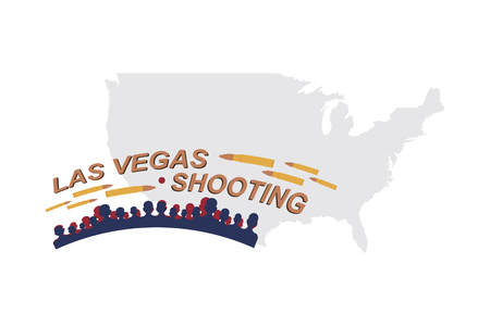 Las Vegas Shooting. Concept of terrorism and the memory of the dead. Silhouette of people and bullets on the background of a map of the USA.のイラスト素材