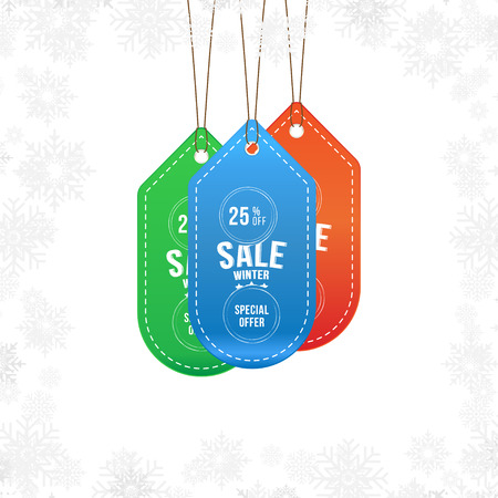 Set labels winter sale tag with special offer 25% off. Vector element for Merry Christmas and Happy New Yearのイラスト素材