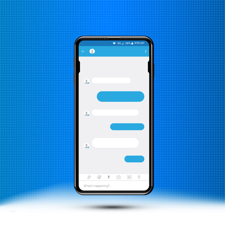 New message in realistic smartphone. Social concept and a chat on the Internet with a keyboard. Flat vector illustrationのイラスト素材