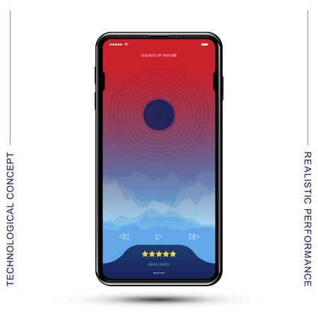 Template realistic smartphone with mobile music app. Flat vector illustration.のイラスト素材