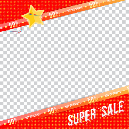 Super sale 50 off discount. Template banner square format. Big discount for print advertising and web banner. Flat vector illustration on transparent background EPS 10.のイラスト素材