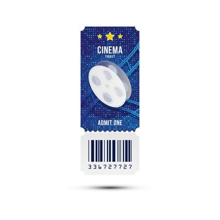 Cinema ticket realistic isolated on white background with shadow. Flat vector illustration EPS 10.のイラスト素材