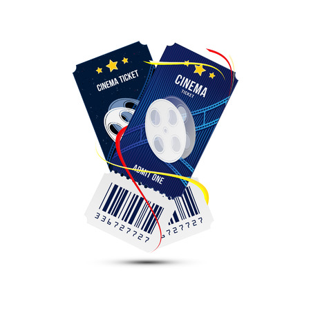 Two cinema ticket realistic isolated on white background with shadow. Flat vector illustration EPS 10.のイラスト素材