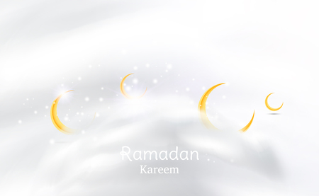 Ramadan Kareem greeting card template with crescent moon and cloud light effect design.のイラスト素材