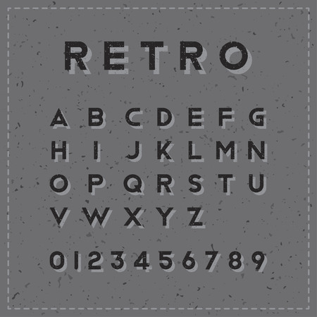 Retro Alphabet with texture. A set of fonts with numbers in the old style. Flat vector illustration EPS 10.のイラスト素材