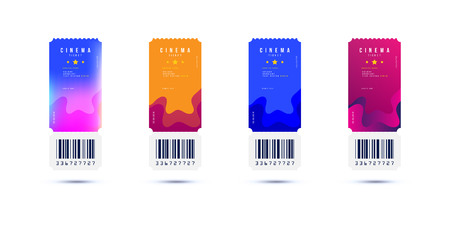 Set Cinema ticket realistic isolated on white background with shadow.のイラスト素材