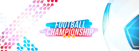 Football championship. Banner template horizontal format with a football ball and text on a background with a bright light effect.のイラスト素材