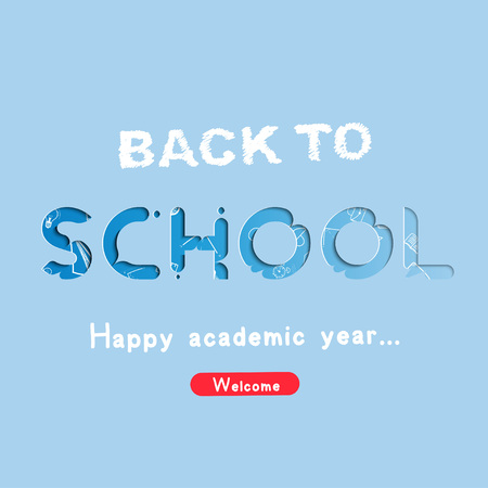 Welcome Back to school. Banner with set of doodle icons on blue background. Concept for education.のイラスト素材