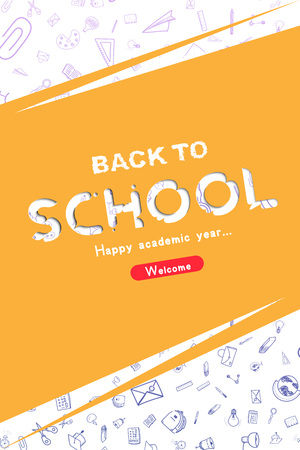 Welcome Back to school. Vertical Banner and Cover with set of doodle icons on white background.のイラスト素材