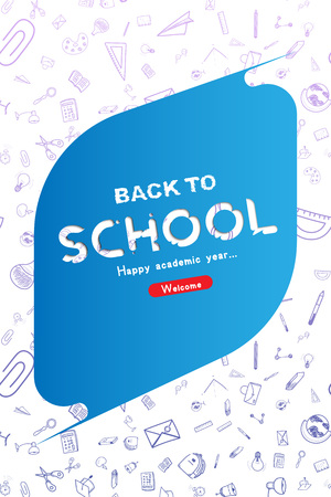 Welcome Back to school. Vertical Banner and Cover with set of doodle icons on white background.のイラスト素材