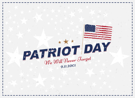 Patriot Day september 11. 2001 We will never forget. Typography with the flag of the USA on a white background. Vector font combination to the day of memory of the American people. Flat element EPS 10.のイラスト素材