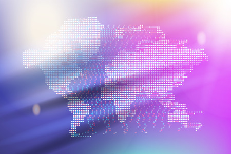 Banner global digital communications. Abstract world map with square dots and multicolor gradient. Flat vector illustration EPS 10.のイラスト素材