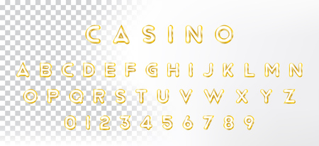 Original Gold shining font. Golden alphabet with letters and numerals for holiday design. Flat illustration EPS10.のイラスト素材