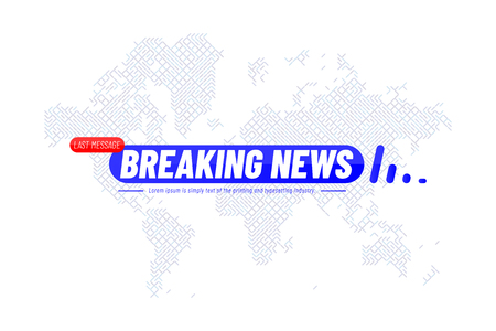 Breaking News template title with technology world map on white background for screen TV channel.のイラスト素材
