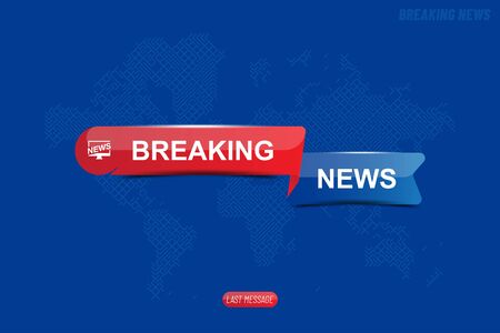 Breaking News template title with technology world map on white background for screen TV channel.のイラスト素材